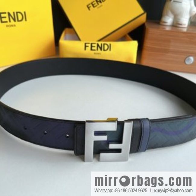 Fendi, printed dark blue double FF cowhide belt 4.0cm - Image 2