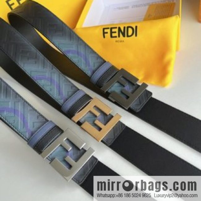 Fendi, printed dark blue double FF cowhide belt 4.0cm