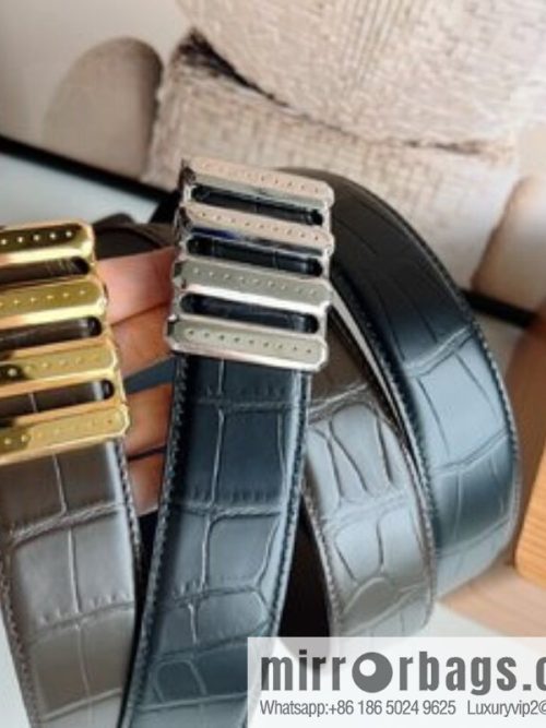 STEFANO RICCI Stephen Raunich counter version stainless steel hollow inner buckle, 3.8cm first layer cowhide imitation crocodile leather belt
