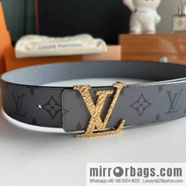 LV/Louis Vuitton Monogram Canvas and Taiga Leather Initiales Double Sided Belt - Image 3