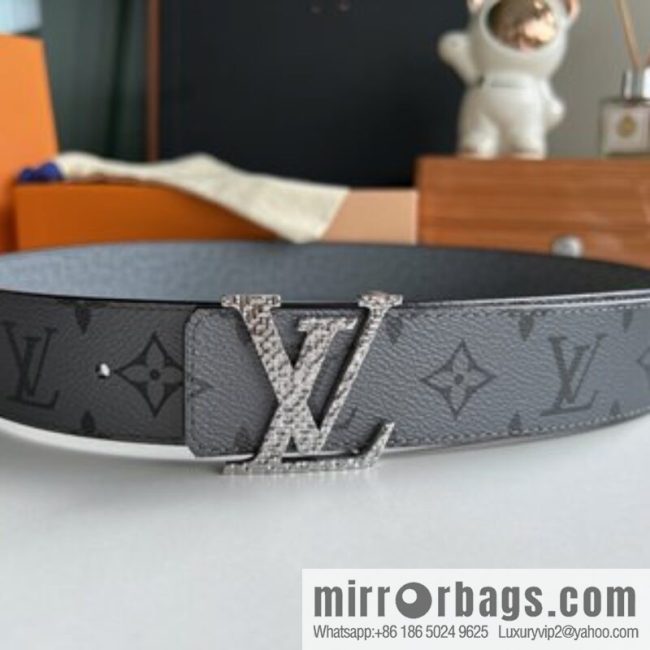 LV/Louis Vuitton Monogram Canvas and Taiga Leather Initiales Double Sided Belt - Image 2