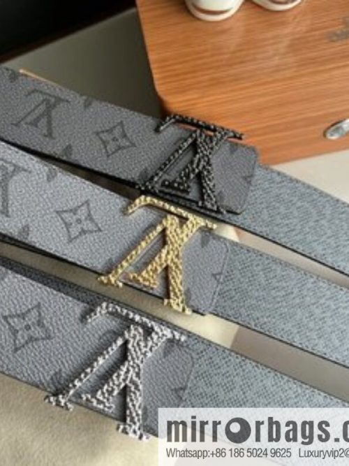 LV/Louis Vuitton Monogram Canvas and Taiga Leather Initiales Double Sided Belt