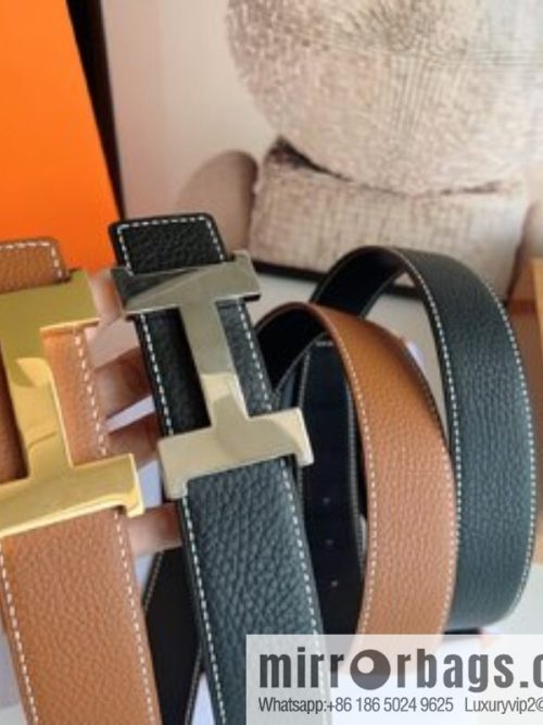 Hermes Hermes, imported selected high-quality leather stainless steel four-corner glossy metal buckle 3.8cm belt