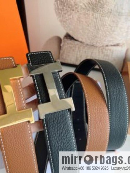 Hermes Hermes, imported selected high-quality leather stainless steel four-corner glossy metal buckle 3.8cm belt
