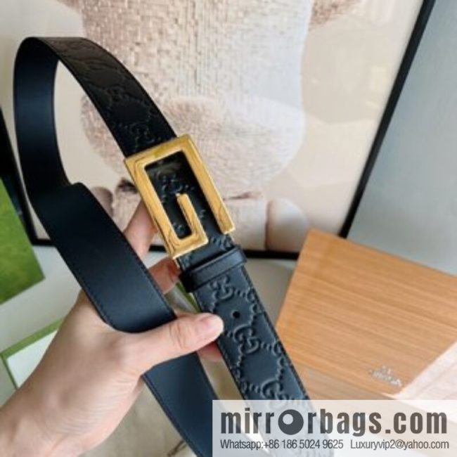 Gucci Gucci G-shaped metal rotating clip buckle, with the first layer of cowhide embossed texture belt 3.5mm - Image 3