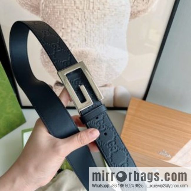 Gucci Gucci G-shaped metal rotating clip buckle, with the first layer of cowhide embossed texture belt 3.5mm - Image 2