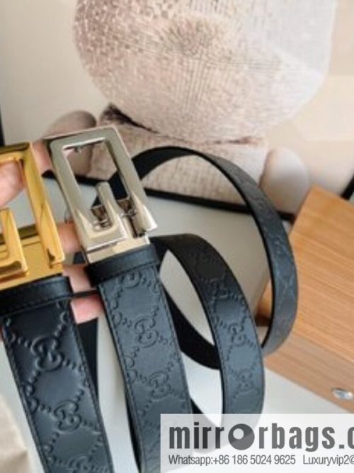 Gucci Gucci G-shaped metal rotating clip buckle, with the first layer of cowhide embossed texture belt 3.5mm