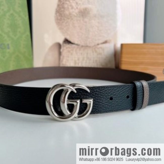 Gucci Gucci 3.5cm full leather black coffee double G gold/silver buckle belt - Image 2
