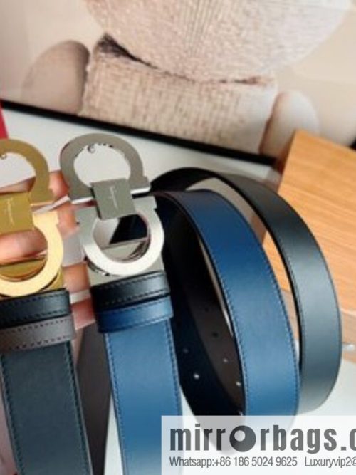 Ferragamo 8-figure buckle oblique inner profile polished double-sided first-layer cowhide belt 3.5cm