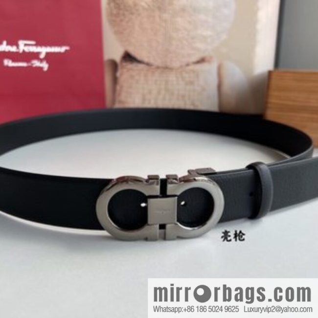 Salvatore Ferragamo Men\'s 3.5cm Delicate Counter Version Double Circle Horseshoe Metal Buckle, First Layer Cowhide Double Sided Belt - Image 4