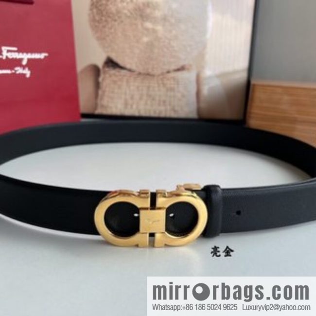 Salvatore Ferragamo Men\'s 3.5cm Delicate Counter Version Double Circle Horseshoe Metal Buckle, First Layer Cowhide Double Sided Belt - Image 3
