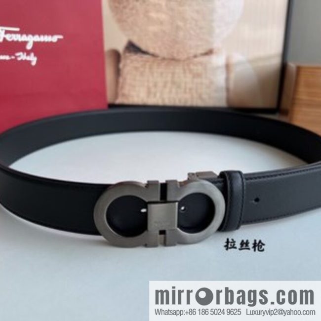 Salvatore Ferragamo Men\'s 3.5cm Delicate Counter Version Double Circle Horseshoe Metal Buckle First Layer Cowhide Double Sided Belt - Image 4