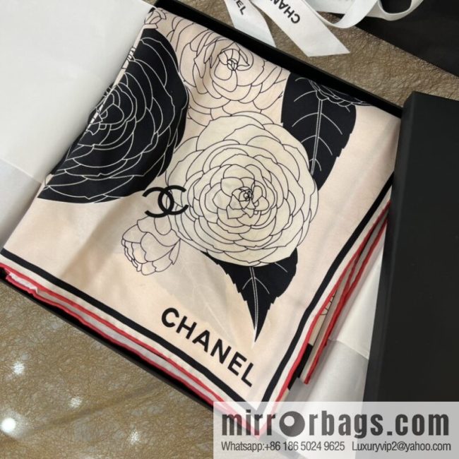 CHANEL Chanel 100% silk camellia scarf