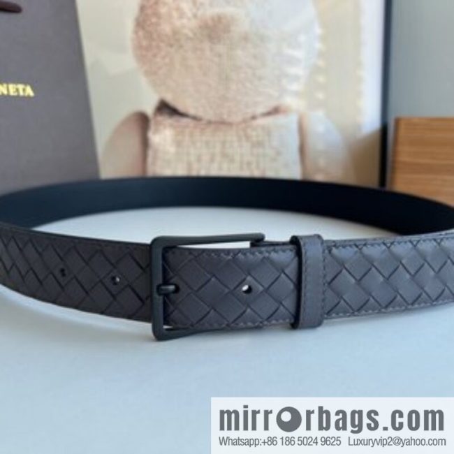 BV Baodian, imported calfskin woven small squares become a typical logo 3.5cm belt - Image 6