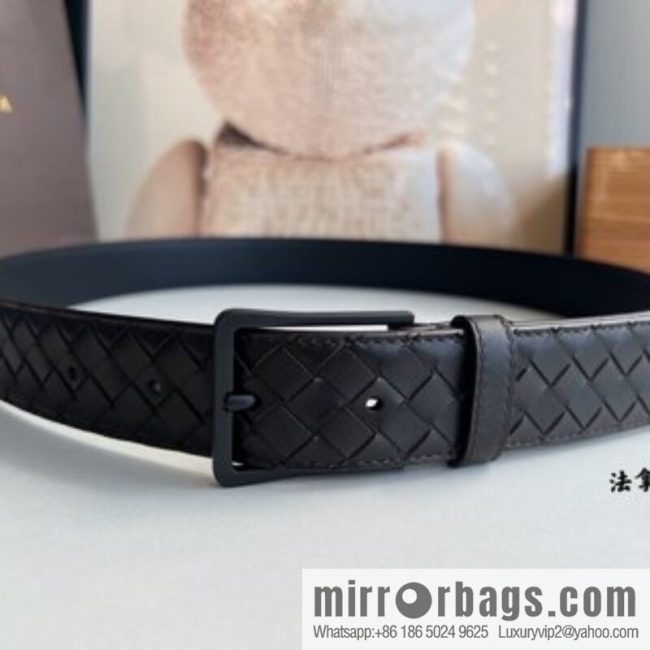 BV Baodian, imported calfskin woven small squares become a typical logo 3.5cm belt - Image 3