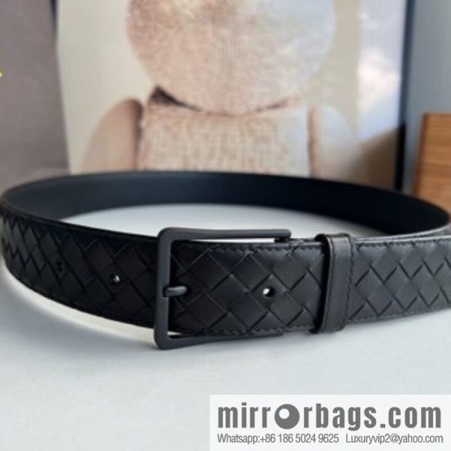 BV Baodian, imported calfskin woven small squares become a typical logo 3.5cm belt - Image 2