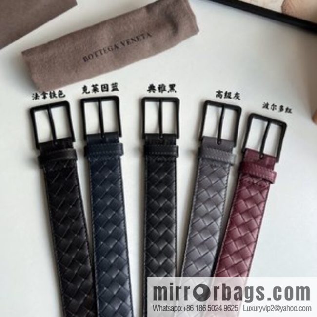 BV Baodian, imported calfskin woven small squares become a typical logo 3.5cm belt