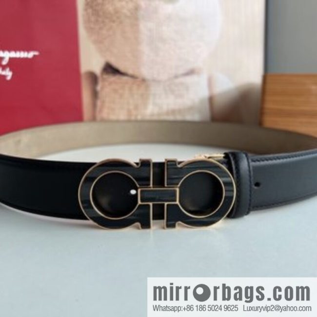 Salvatore Ferragamo Men\'s 3.5cm Stainless Steel Gancini Metal Buckle, Top Cowhide Belt - Image 3