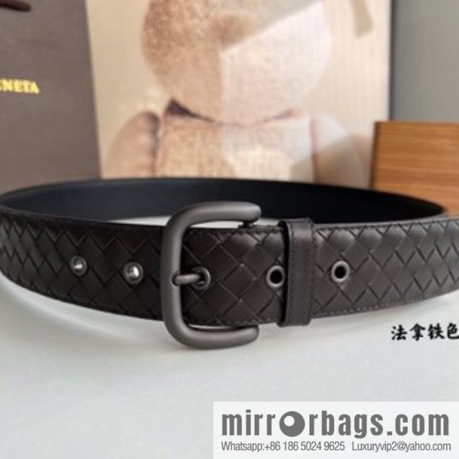 BV Baodian, imported calfskin woven small squares become a typical logo men 3.5cm. - Image 4