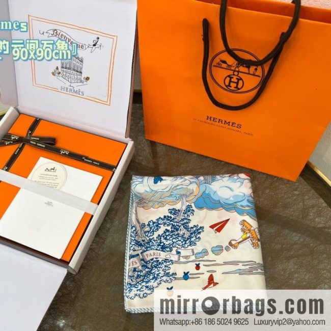 Hermes \"My Cloud Vientiane\" 100% silk scarf