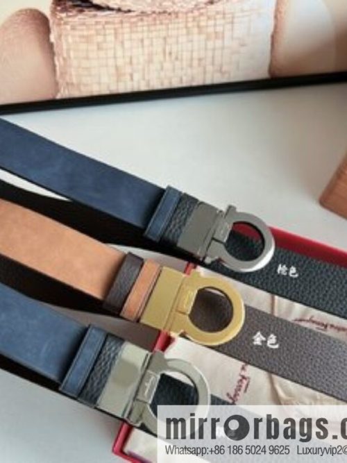 Salvatore Ferragamo Men\'s 3.5cm Counter Rotating Metal Clip Buckle, Imported First Layer Cowhide Swing Pattern Suede Lined Belt