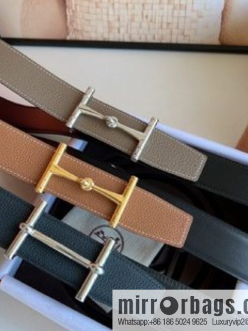 Hermes, Stainless Steel H Solder Joint Boutique Buckle Togo Leather Double Sided Leather Belt 38mm
