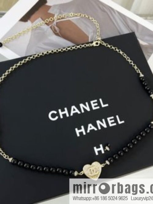 New ☑️ CHANEL CHANEL double c full diamond peach heart black pearl belt belt chain