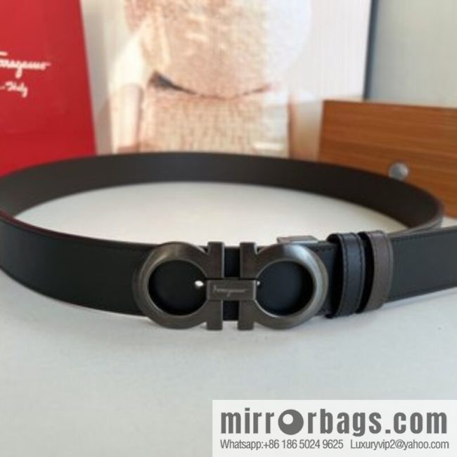 Ferragamo Ferragamo Men\'s 3.5cm Boutique Metal Buckle Imported Double-sided First Cowhide Belt - Image 4