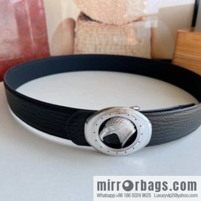 STEFANO RICCI STEFANO RICCI STEFANO LAWNICH Classic Stainless Steel Eagle 🦅 Logo Wear Metal Buckle Top Cowhide Belt 3.8cm - Image 2