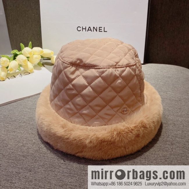 Chanel 2022 autumn and winter new rabbit fur rhombus bucket hat