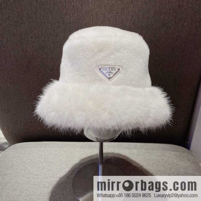 Prada 2022 autumn and winter new mink velvet thickened warm bucket hat