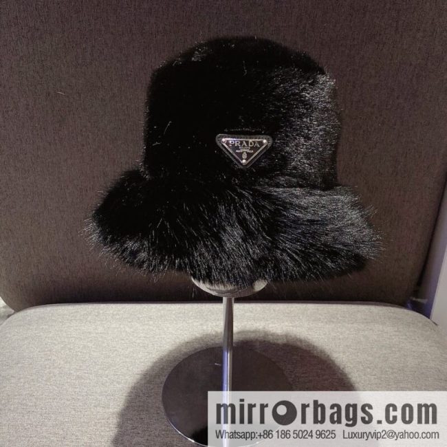 Prada 2022 autumn and winter new mink velvet thickened warm bucket hat