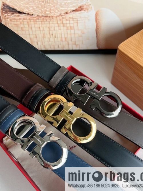Ferragamo Ferragamo, Men\'s 3.5cm Boutique Metal Buckle Imported Double-Sided First Cowhide Belt