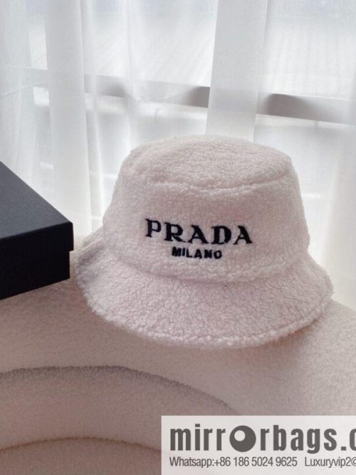 Prada embroidered logo lamb wool bucket hat