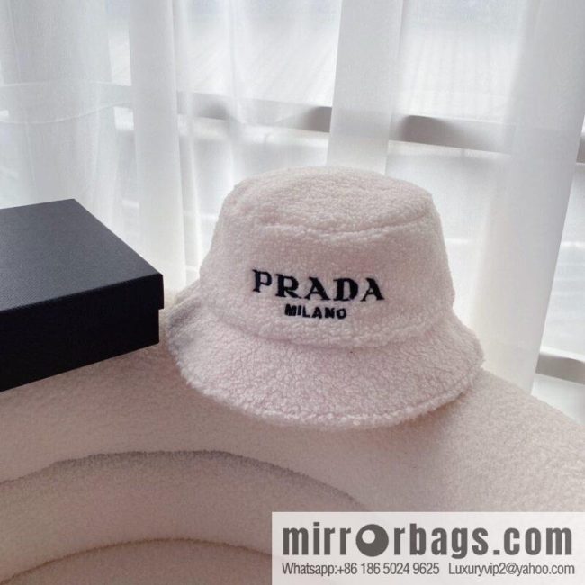 Prada embroidered logo lamb wool bucket hat