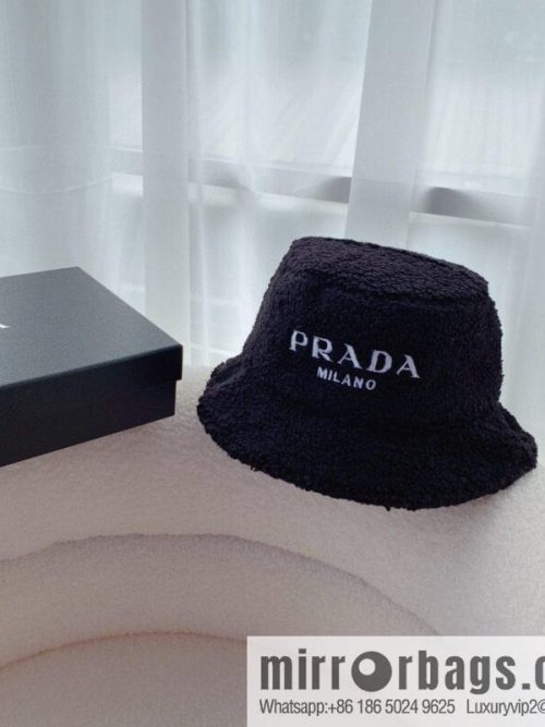 Prada embroidered logo lamb wool bucket hat