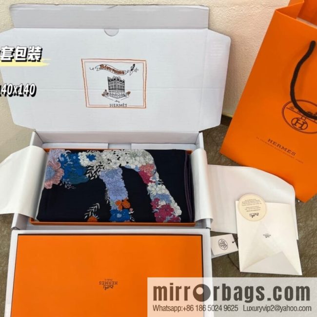 Hermes Hermes Classic Cashmere and Silk Blended Fabric Printed Large Square Towel