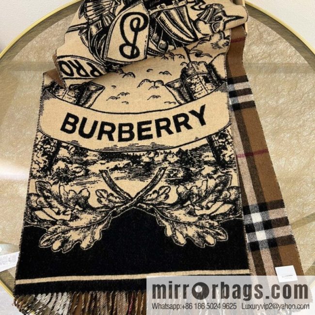 Burberry 100% Cashmere Rectangle War Horse Knight Double Sided Shawl