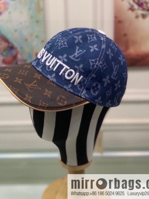 LV Louis Vuitton original denim fabric old flower splicing baseball cap