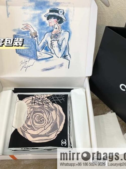 CHANEL Chanel color matching camellia 100% silk scarf