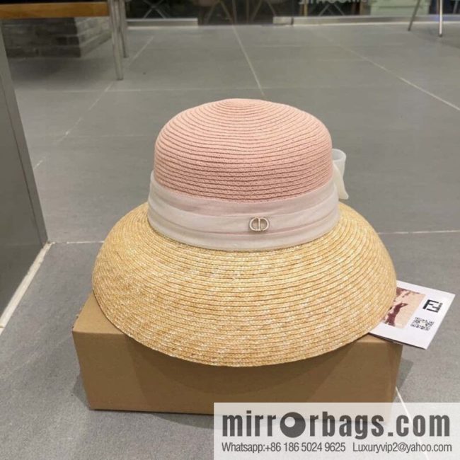 Dior Dior straw straw spell organza bow new straw hat
