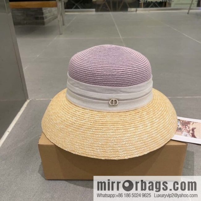 Dior Dior straw straw spell organza bow new straw hat