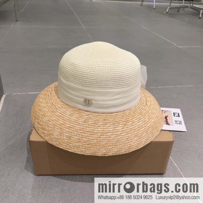 Dior Dior straw straw spell organza bow new straw hat