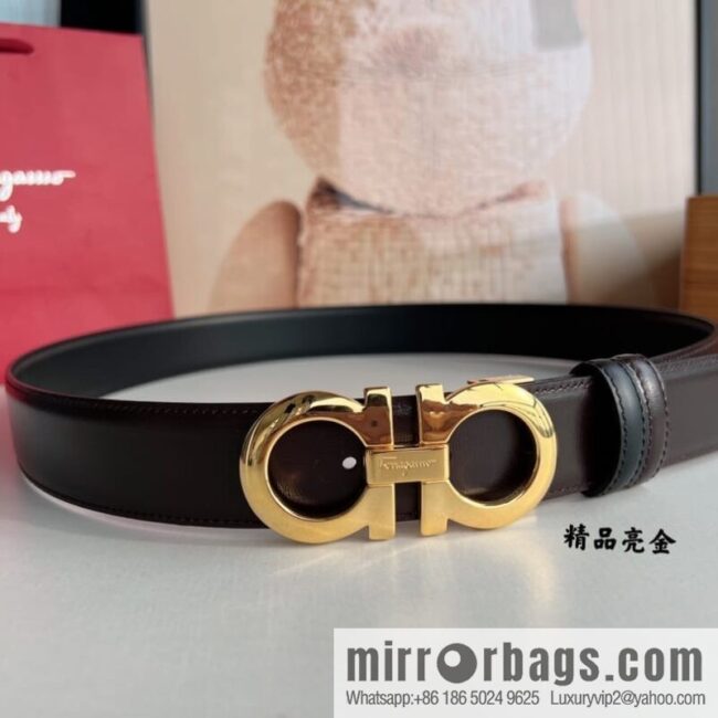 Ferragamo Ferragamo, Men\'s 3.5cm Boutique Metal Buckle Imported Double-Sided First Cowhide Belt