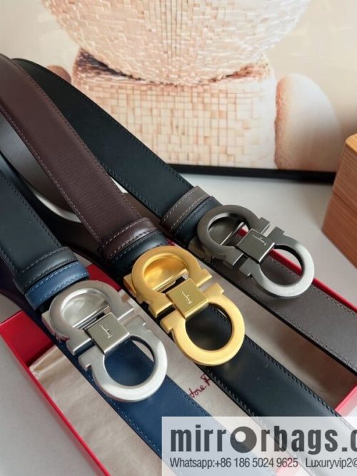 Ferragamo Men\'s Counter Match Metal Buckle, First Layer Cowhide Double-sided External Belt
