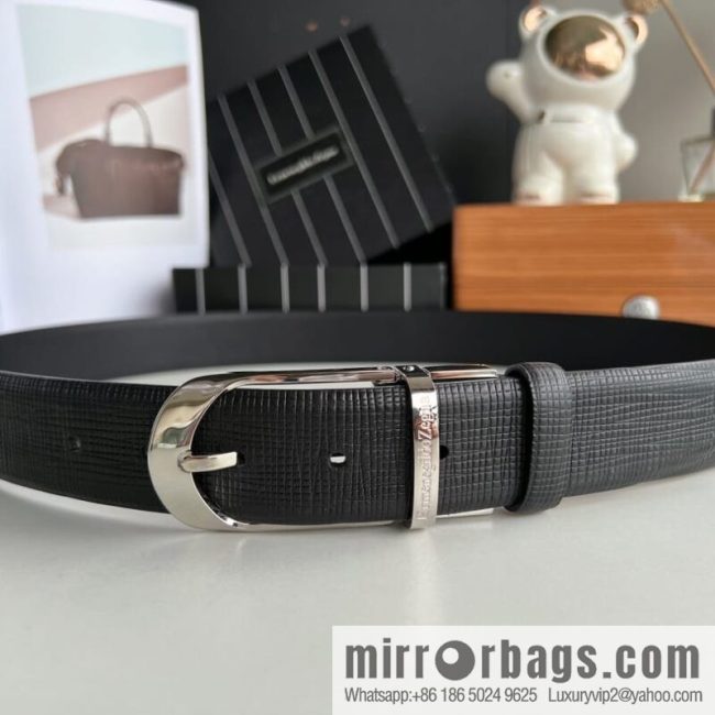 Ermengildo. Zein Italian Zegna Men\'s Imported Cowhide Cross Textured Belt 3.5cm - Image 2