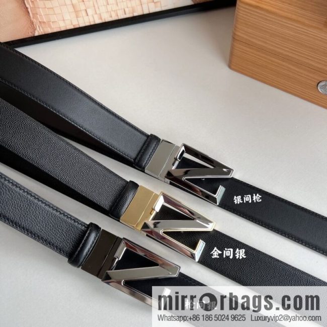 Ermengildo. Zein Double Sided Cowhide Sheepskin Textured Men\'s 3.5cm Belt