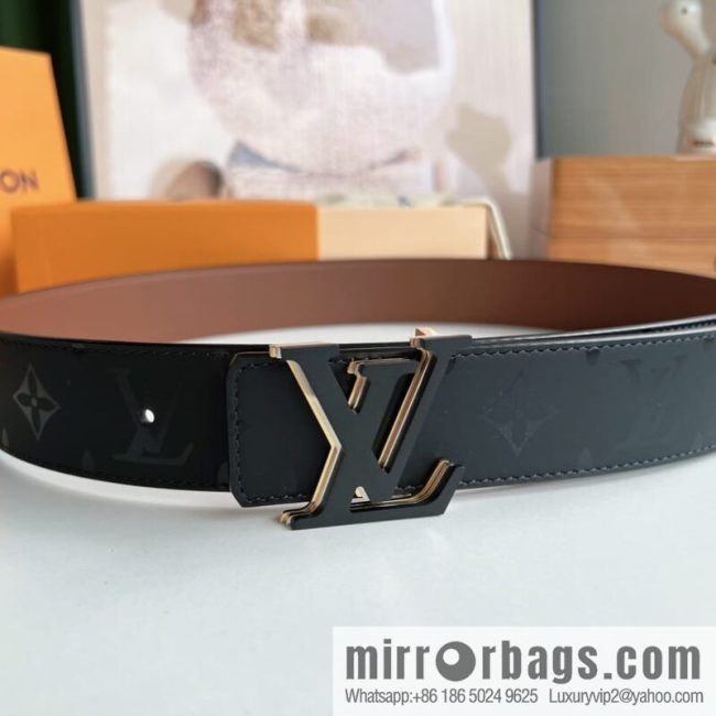 LV/Louis Vuitton, black flower double-sided PYRAMIDE calfskin belt - Image 4