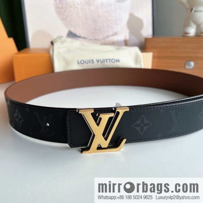 LV/Louis Vuitton, black flower double-sided PYRAMIDE calfskin belt - Image 3