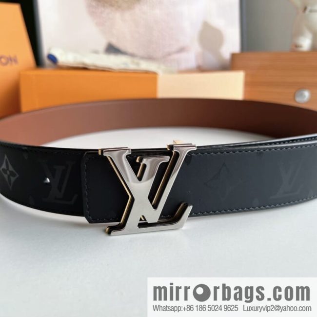 LV/Louis Vuitton, black flower double-sided PYRAMIDE calfskin belt - Image 2
